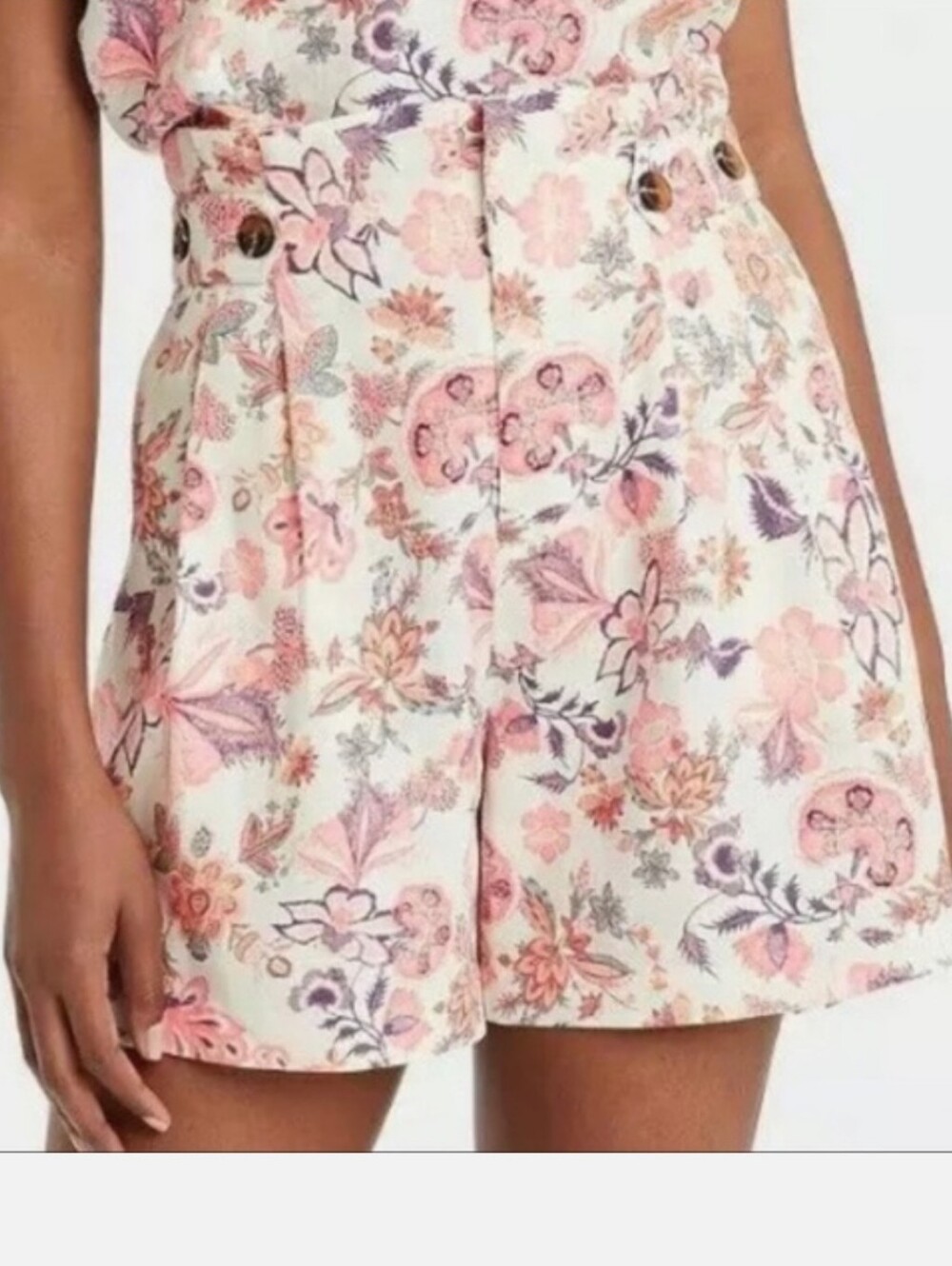 Who What Wear Pink & White Floral High-Rise Bermudas